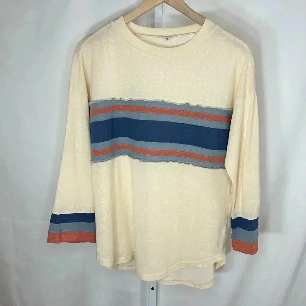 2/$30 JODIFL Small Shirt Long Sleeve Striped Top Blouse Casual Comfort Blue